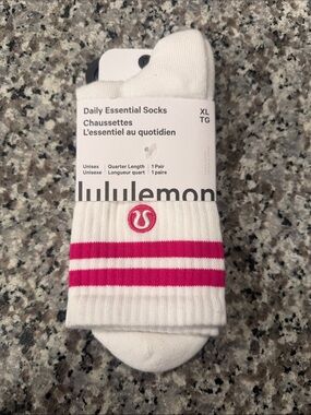 lululemon athletica White Quarter Socks with Pink Stripes